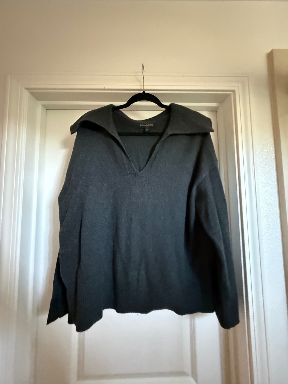 Banana Republic Charcoal Gray V-Neck Collared Sweater - L